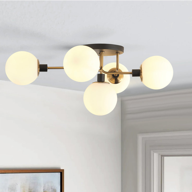 5-Lamp White Spherical Dimmable Iron Ceiling Light