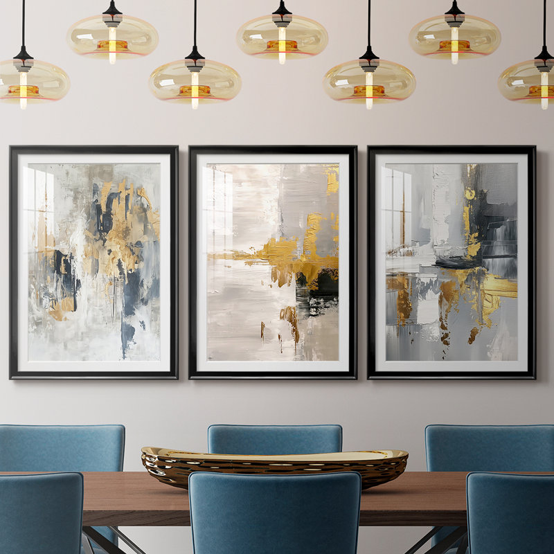ABSTRACT Series CDXC - Impression sur mesure encadrée de qualité supérieure - 3 pièces, Noir, H 30 po x l 63 po