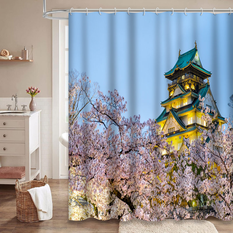Rideau de douche japonais Cherry Blossoms, L 72 po x l 84 po