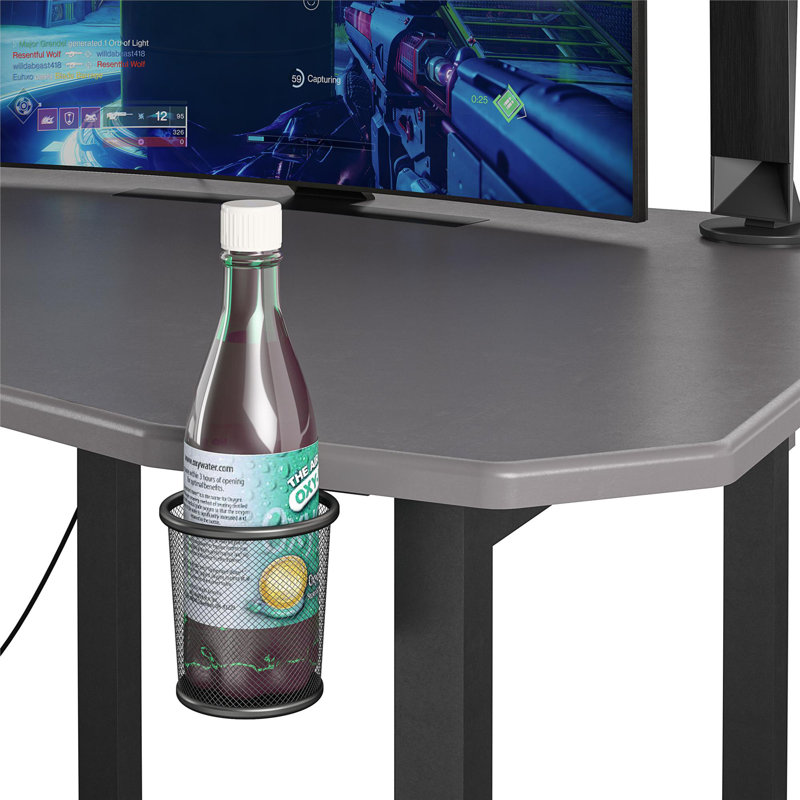 Quest Gaming Desk with CPU Stand, Gray/Black