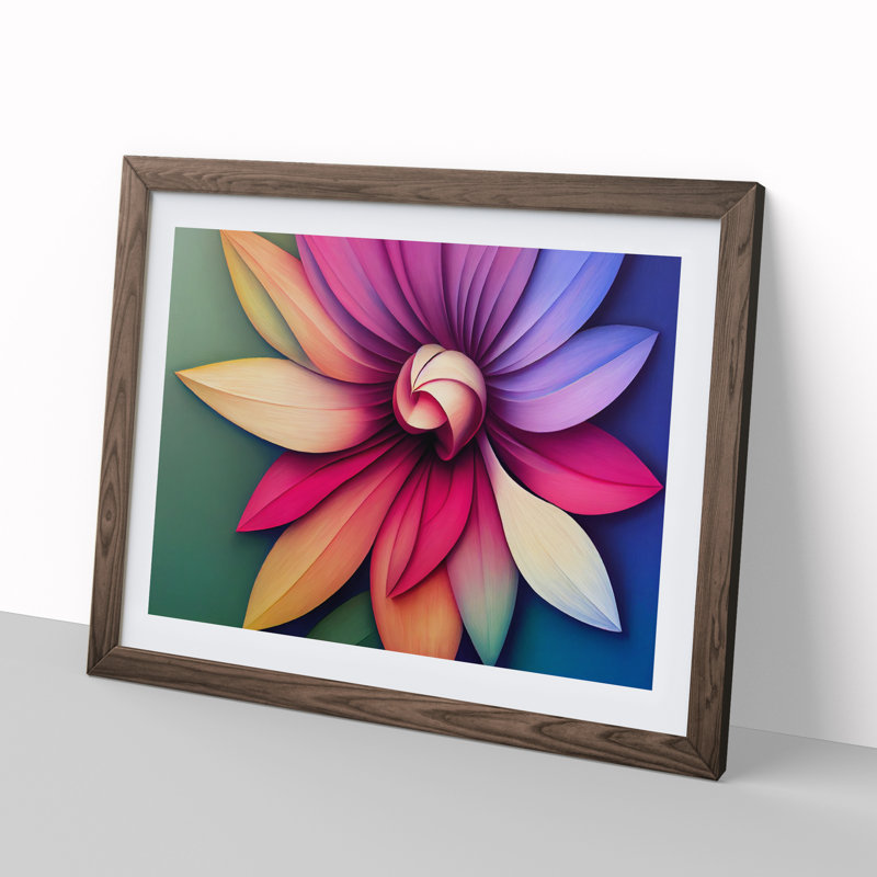 Vibrant Modern Flower Art Abstract - Framed Print, 34cm H x 46cm W x 2cm D, Walnut
