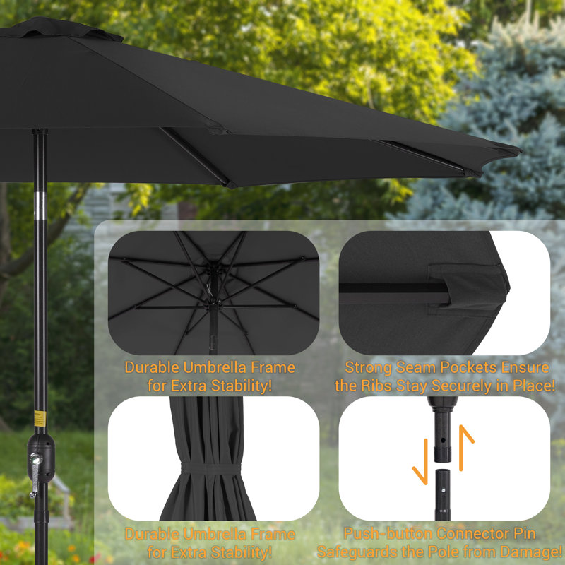 Grand parasol de marché pour terrasse 9 pi, Noir, noir, noir, noir