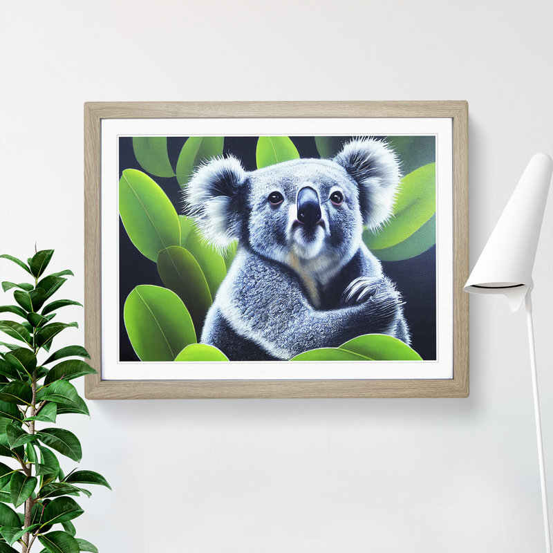 Koala Bear - Single Picture Frame Print, 25cm H x 34cm W x 2cm D, Oak
