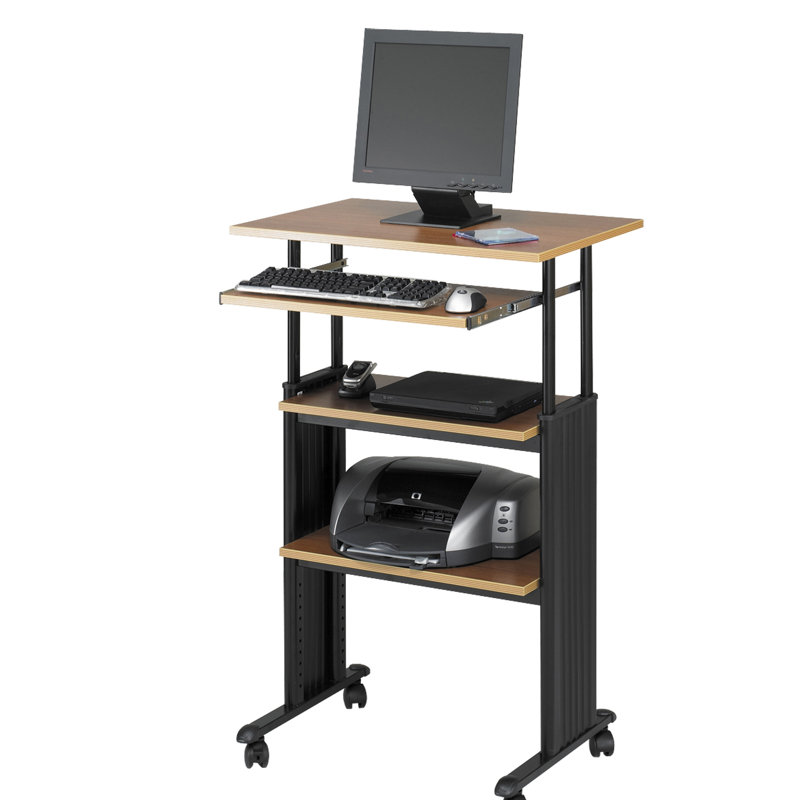 MUV Adjustable Stand-Up Workstation AV Cart, Medium Oak