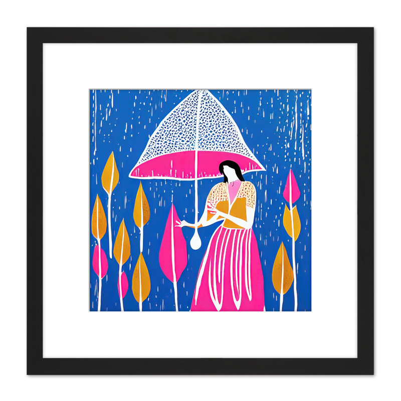 Autumn Rainstorm Boho Lady with Umbrella 1 Piece Single Picture Frame Painting