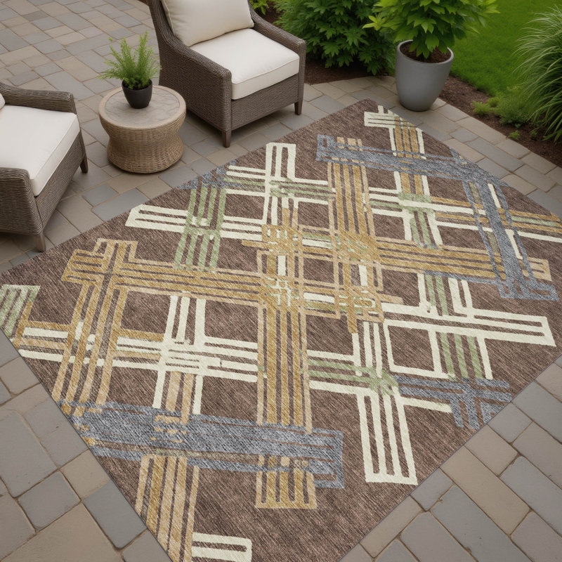 Machine Washable Indoor/Outdoor Chantille ACN2452 Geometric Rug, 3' x 5', Chocolate