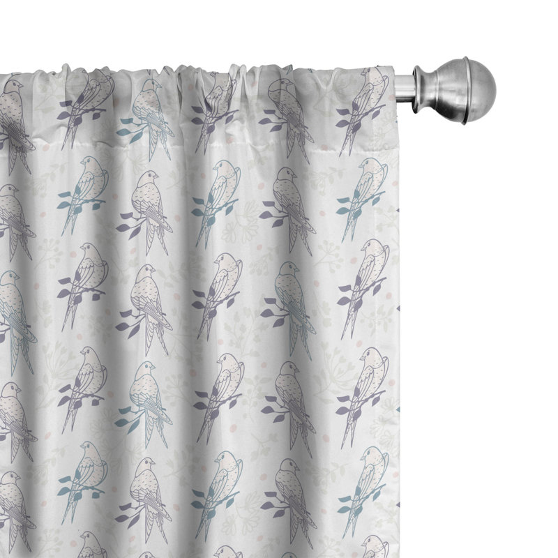 Rideaux 4 panneaux East Urban Home Bird, hirondelle sur branche, bleu pétrole, L 56 po x L 63 po