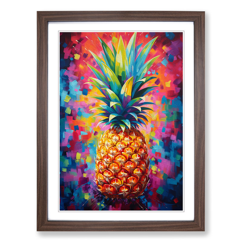 Pineapple Abstract No.2 - Single Picture Frame Print on Wood, Walnut Framed, 46cm H x 34cm W