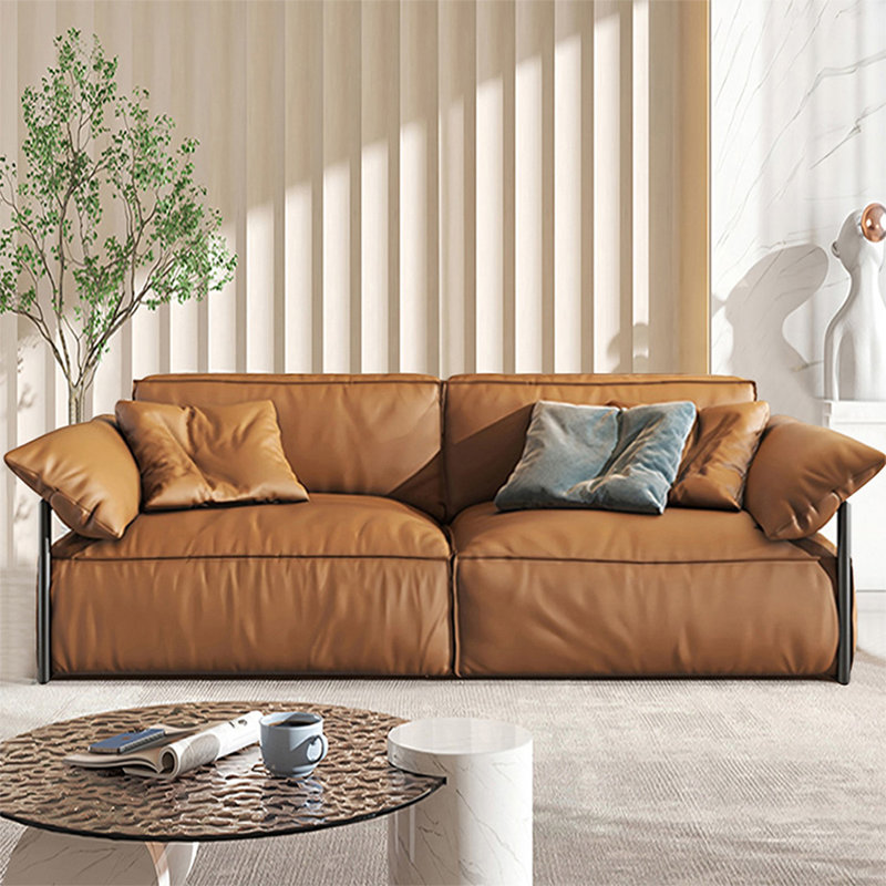 Orange Genuine Leather Modular Sofa cushion couch