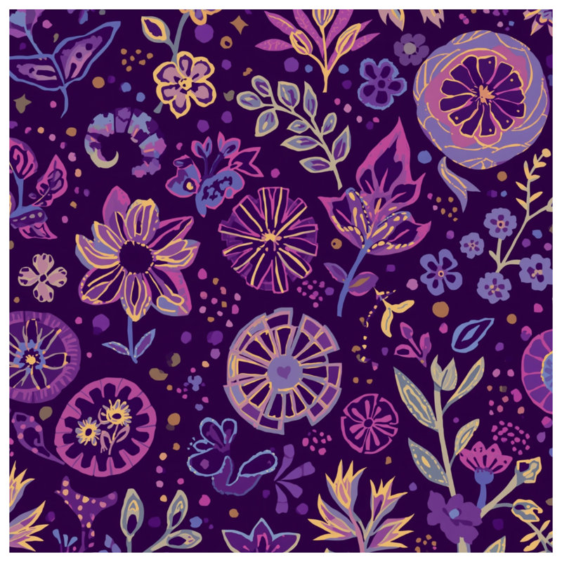 Tapisserie murale florale mauve - décoration murale fleurs, H 68 po x l 80 po avec 4 œillets