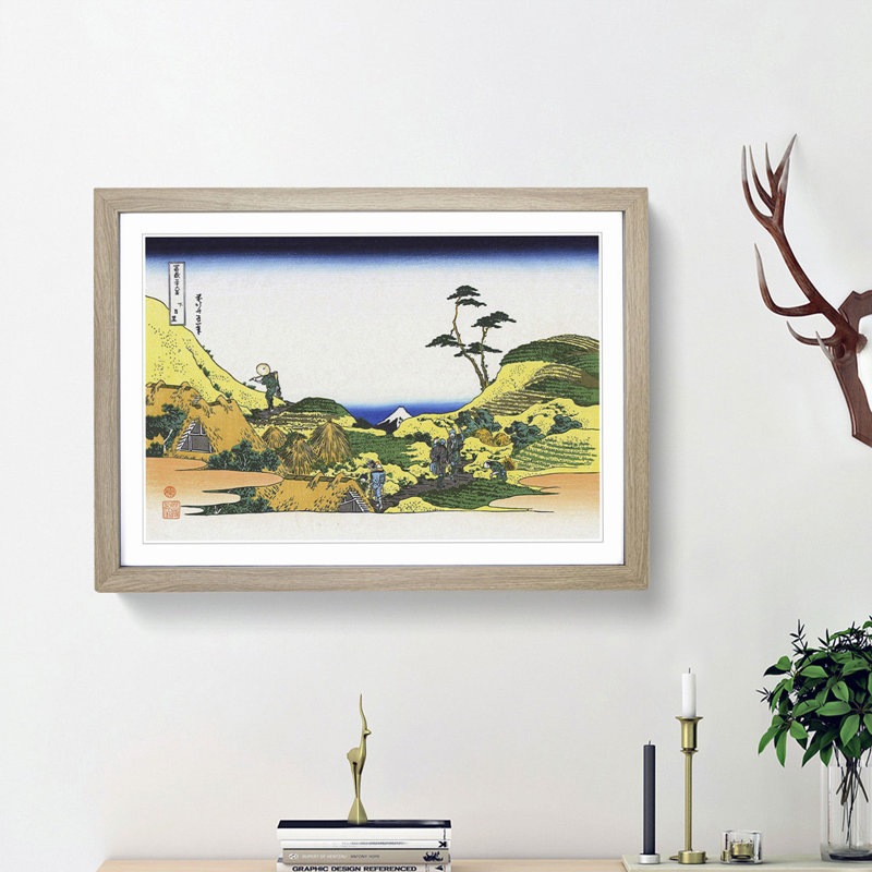 Shimomeguro by Katsushika Hokusai - Picture Frame Painting Print, 48cm H x 65cm W x 2cm D, Oak Framed