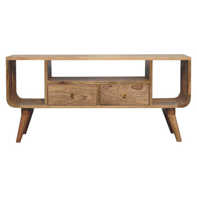 Solid Wood Soba Nordic Multi Media Unit, 2-Drawers, 3 Open-Slots, Light Brown