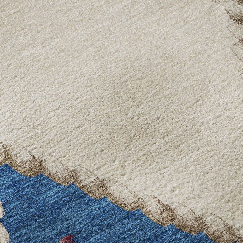 Tapis ivoire Chikako AMF151 lavable à la machine de qualité supérieure, Rectangle 5 pi x 7 pi 6 po