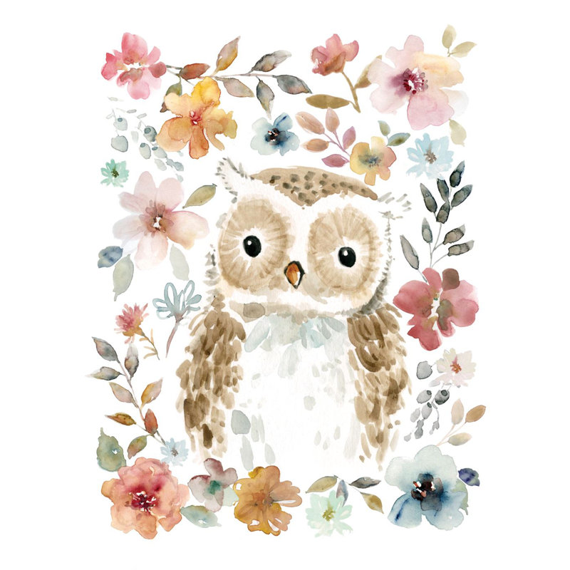 Fleurs et amis chouette - reproduction sur toile, H 36 po x l 48 po x P 1,5 po