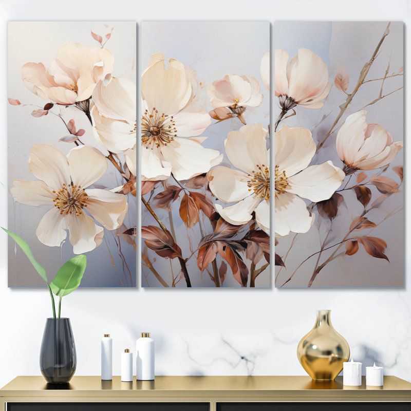 «Beige Minimalist Blossoms II - Abstract Botanicals», art mural sur toile, H 32 po x l 48 po x P 1 po