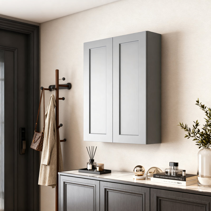 Porte d'armoire murale en bois massif gris foncé et étagère pour le rangement dans la cuisine, le rangement dans la salle de bain, la buanderie et les tablettes réglables prêtes à assembler