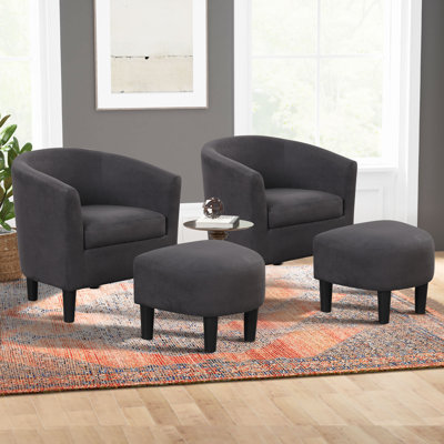 Fauteuil demi-tonneau et repose-pieds 25,5 po moderne et minimaliste rembourré (ensemble de 2)