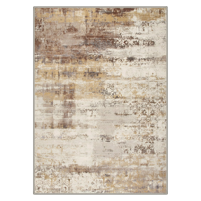 Mignone Vela Abstract Machine Washable Brown / Beige Indoor Area Rug with Non-Slip Backing, Rectangle 9' x 12'