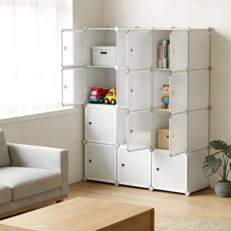  Durable & Space-Saving 12-Cube Storage Cabinet Organizer – Modular Closet System with Easy Assembly – Plastic and Metal Shelves for Home Organization, White