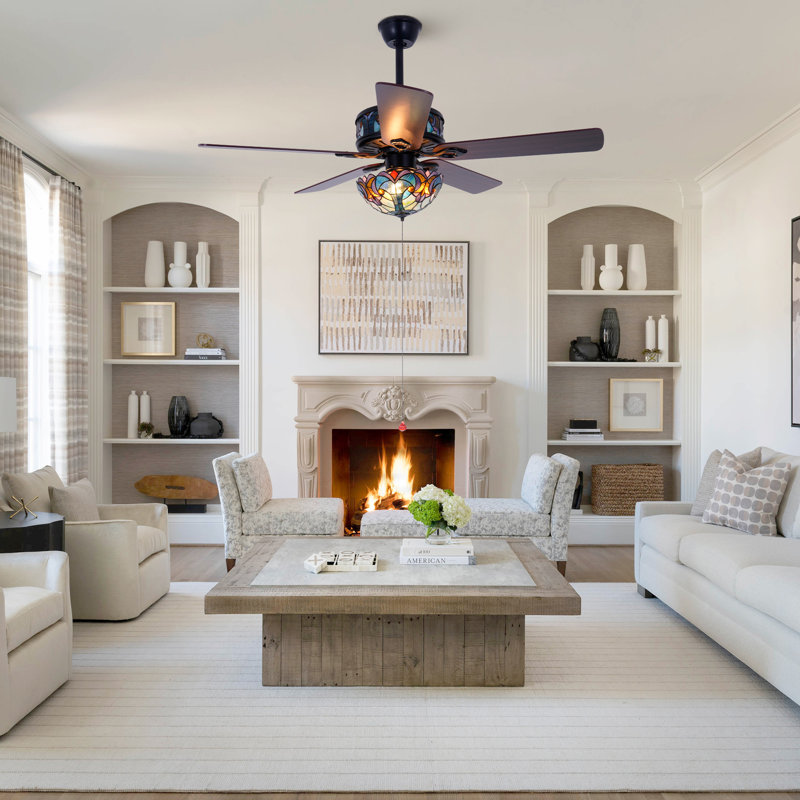 52" Ceiling Fan With Tiffany Style Stained Glass Shade