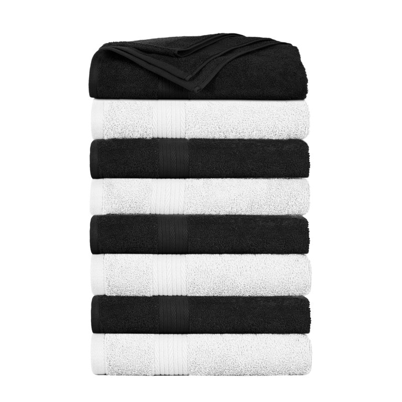 100% Cotton 600 GSM Bath Towels, White/Black
