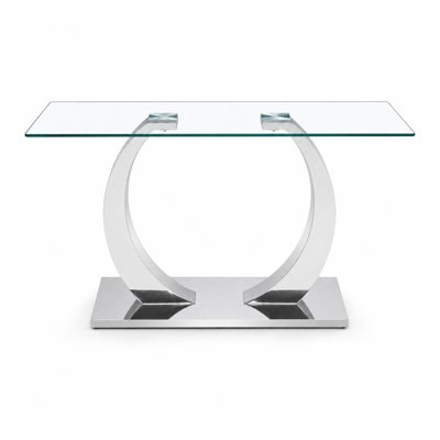 Table de salle à manger rectangulaire en verre trempé 63 po x 35,4 po avec base en acier inoxydable argenté