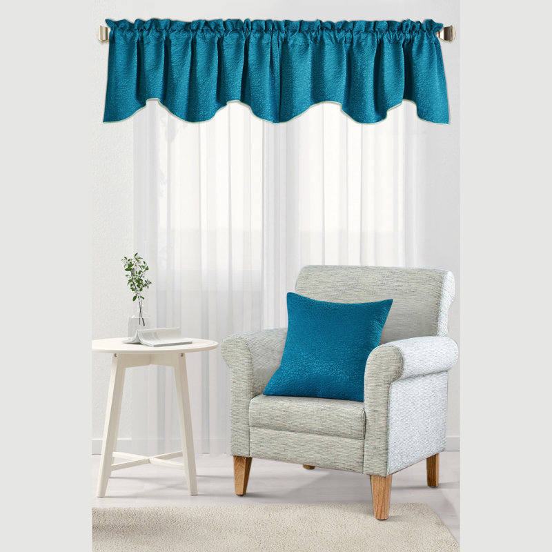 Angola Solid Colour Ruffled 56" Window Valance, Ocean Depths