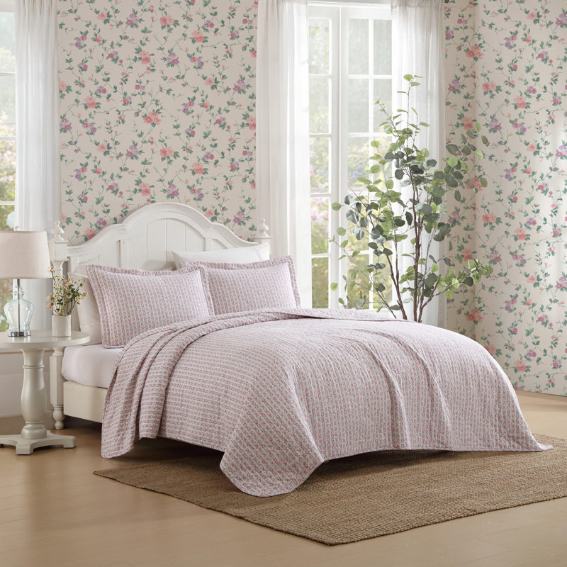 Ensemble de courtepointe réversible en coton rose Laura Ashley Marta, Courtepointe très grand et 2 très grandes taies 