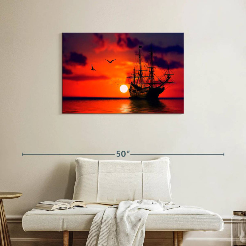 Mehar Ship Sunset, 24" H x 36" W