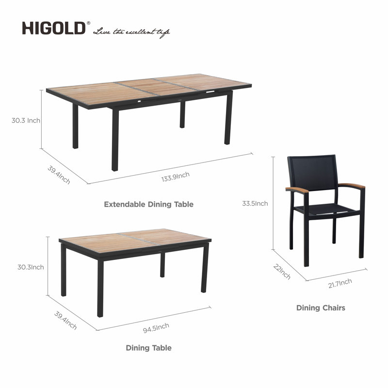Heck 13-Piece Charcoal Black Aluminum and Teak Outdoor Dining Set