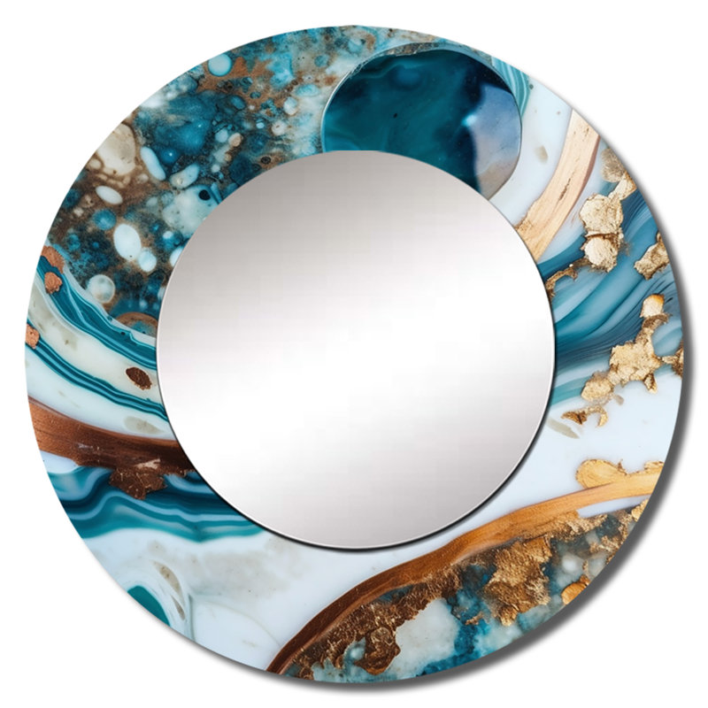 «Otylia Ocean Marble Hald Circle Abstract I», miroir mural décoratif en marbre bleu, 29 po x 29 po, Rond