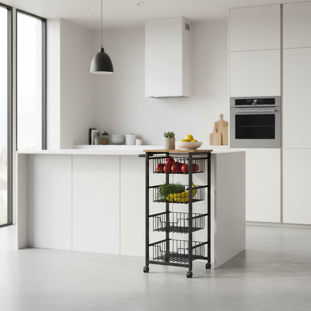 4-Tier Rolling Kitchen Cart With Mesh Storage Baskets