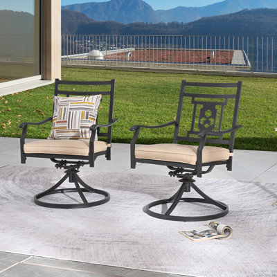 Ensemble 2 pièces de chaises de salle à manger pivotantes en métal avec coussins beiges