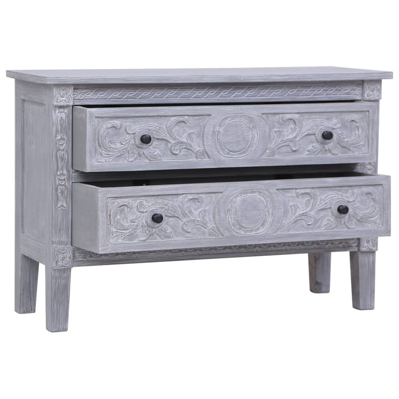 Buffet 2 tiroirs Pollyanna Buffet 2 tiroirs en bois d'acajou massif, Gris