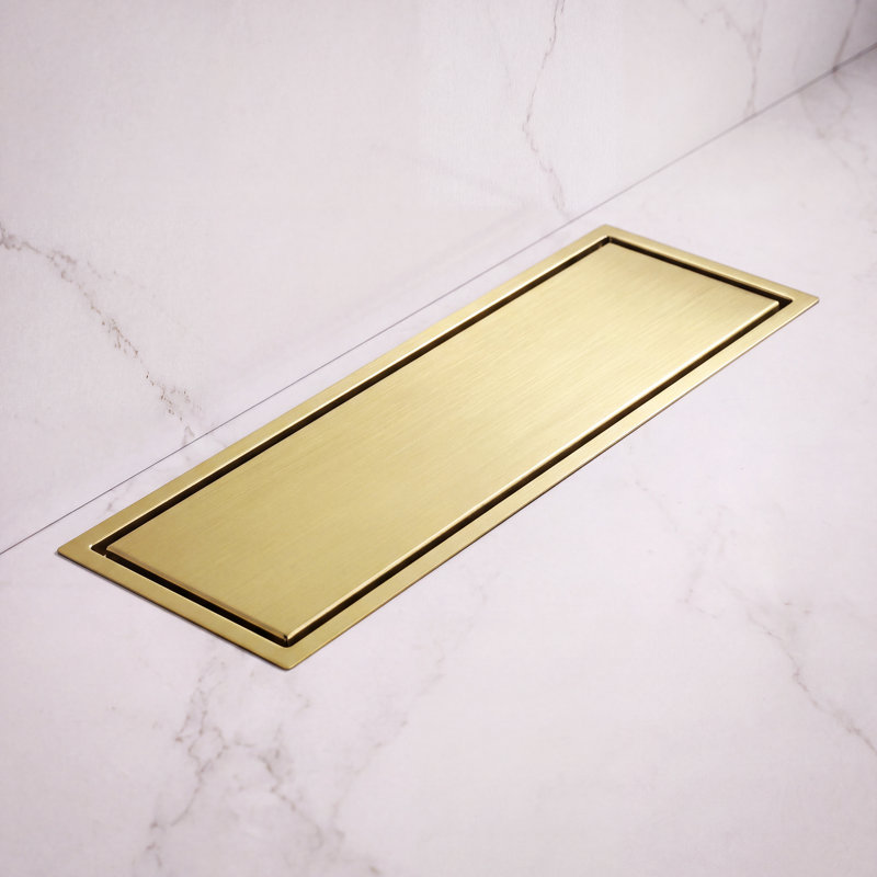 12" Linear Grid Shower Drain, Brushed Gold
