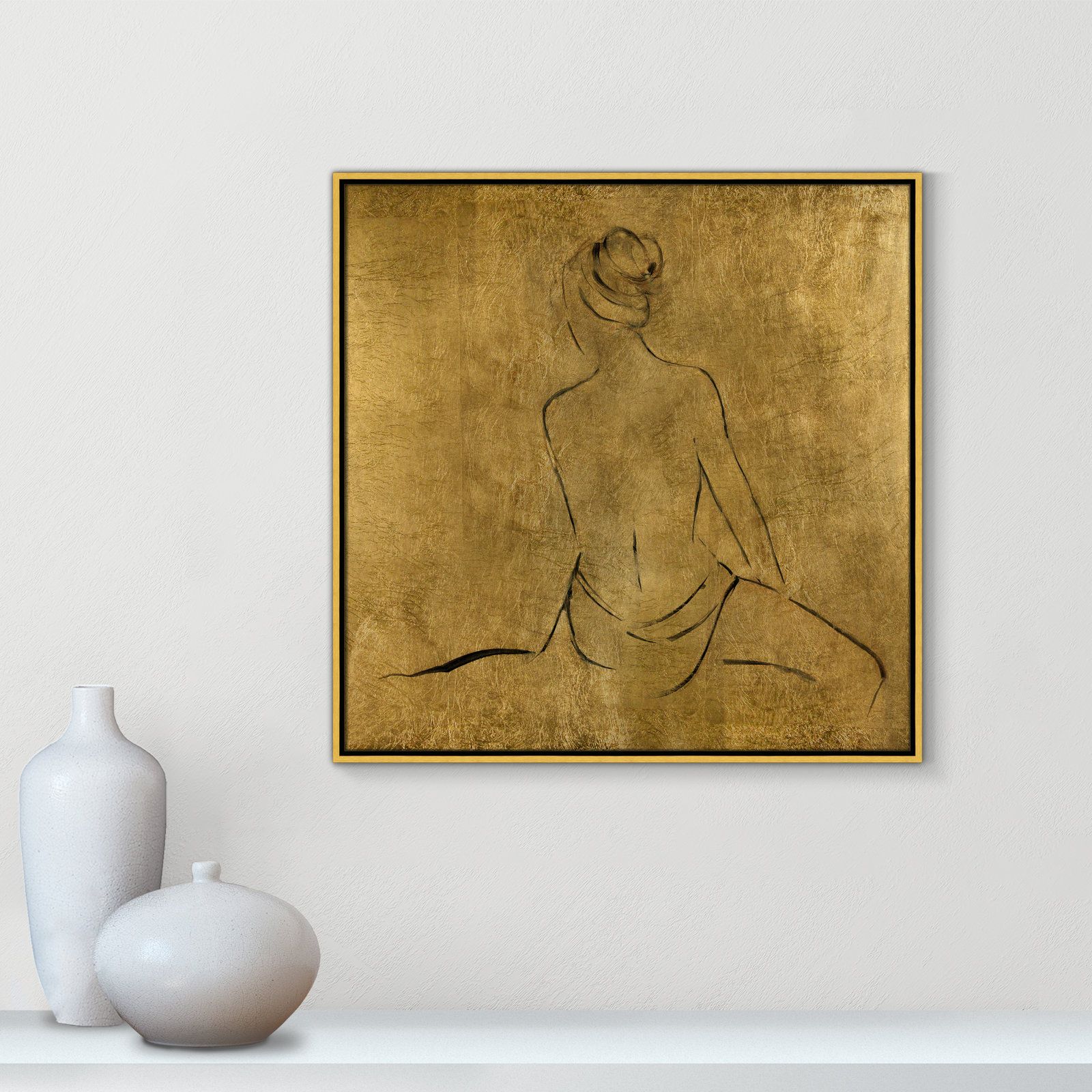 Golden Bather II by Sally Swatland - Painting Print, Gold Framed Canvas, 31.5" H x 31.5" W x 2" D