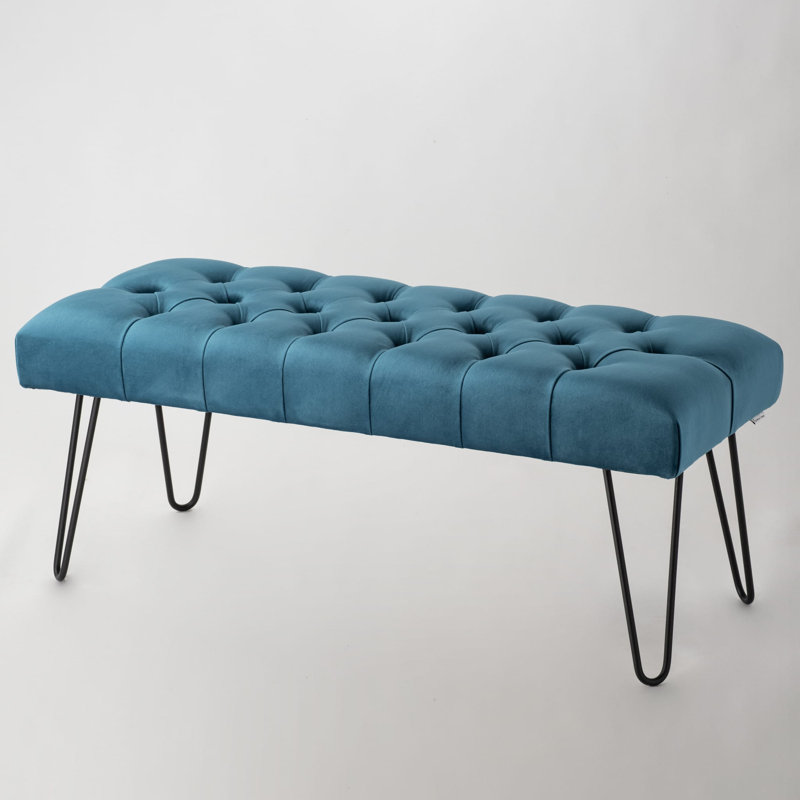 Peebles 100% Polyester Upholstered Bench, Sea Green