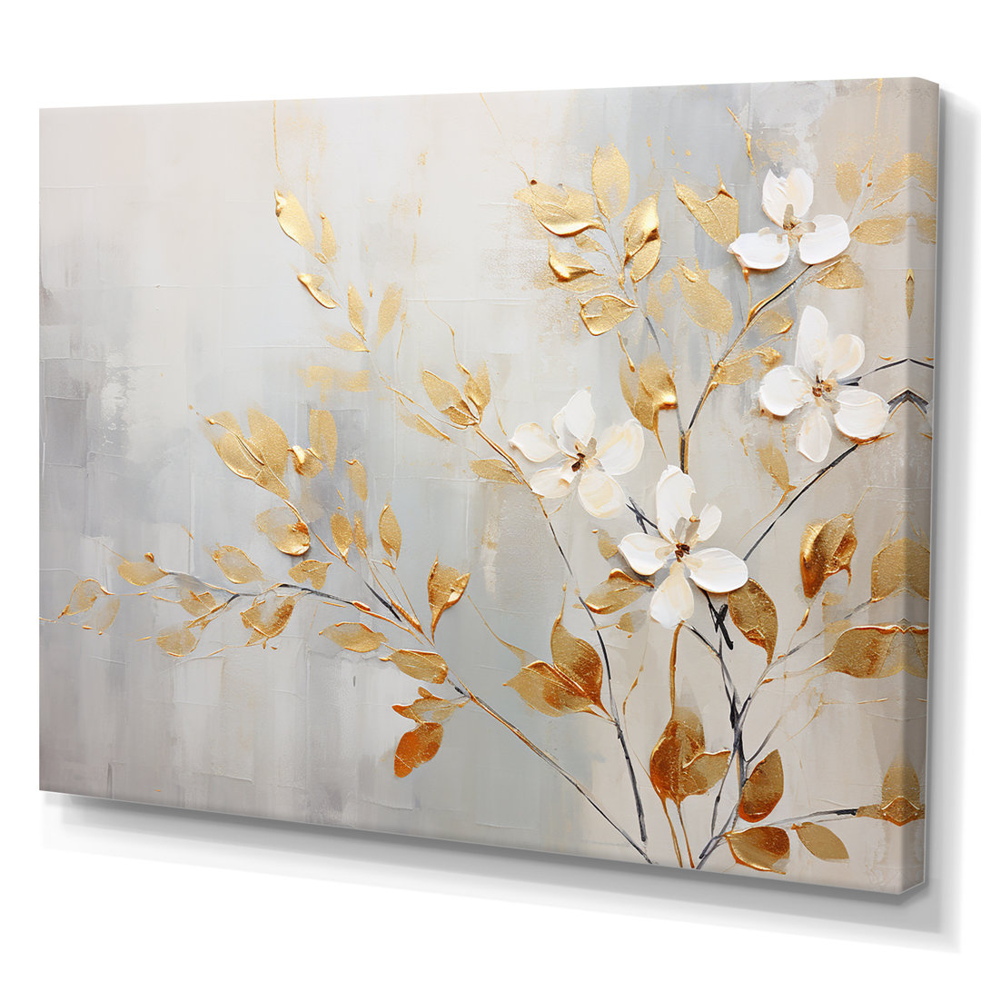 White And Gold Flower Garden Delight On Canvas Print Winston Porter Overall 