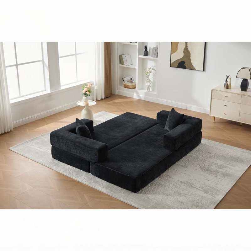 Canapé-lit pliant avec coussins Chenille, Noir