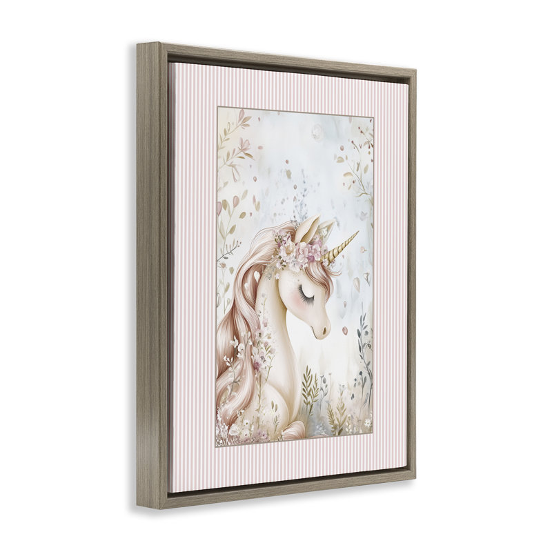 Cadre flottant licorne Enchanted Dreams, design par Christine Simpson Art, Montalcino orme flottant encadré