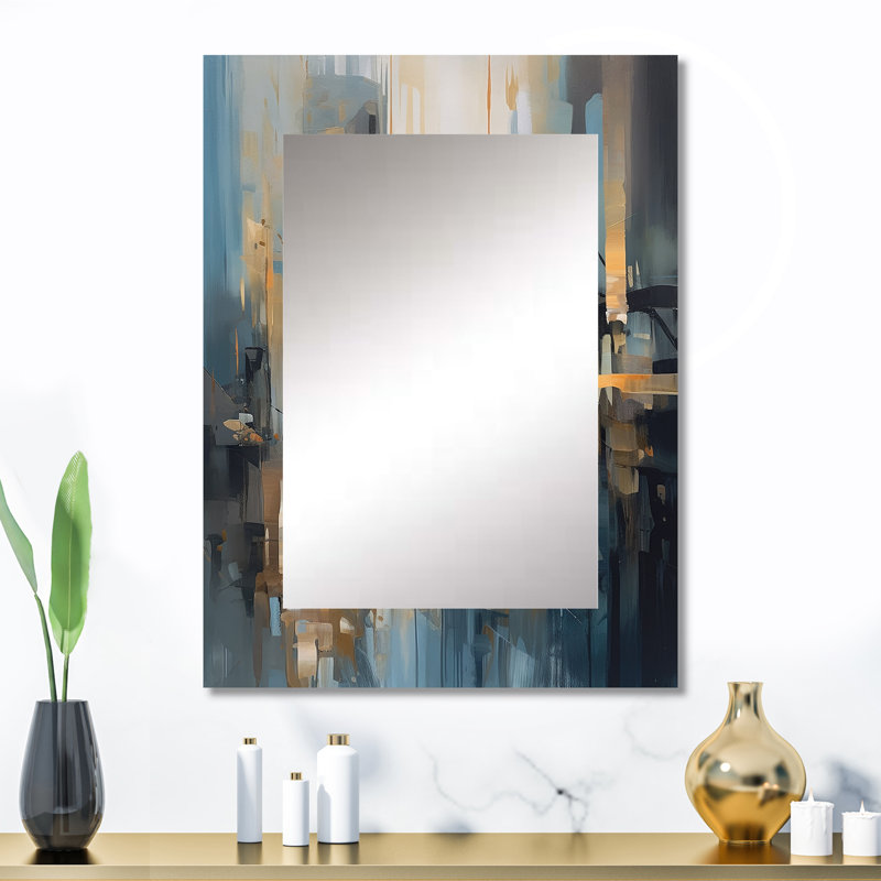Mélange géométrique orange bleu - miroir mural décoratif minimaliste, miroir moderne, impression d'art en métal