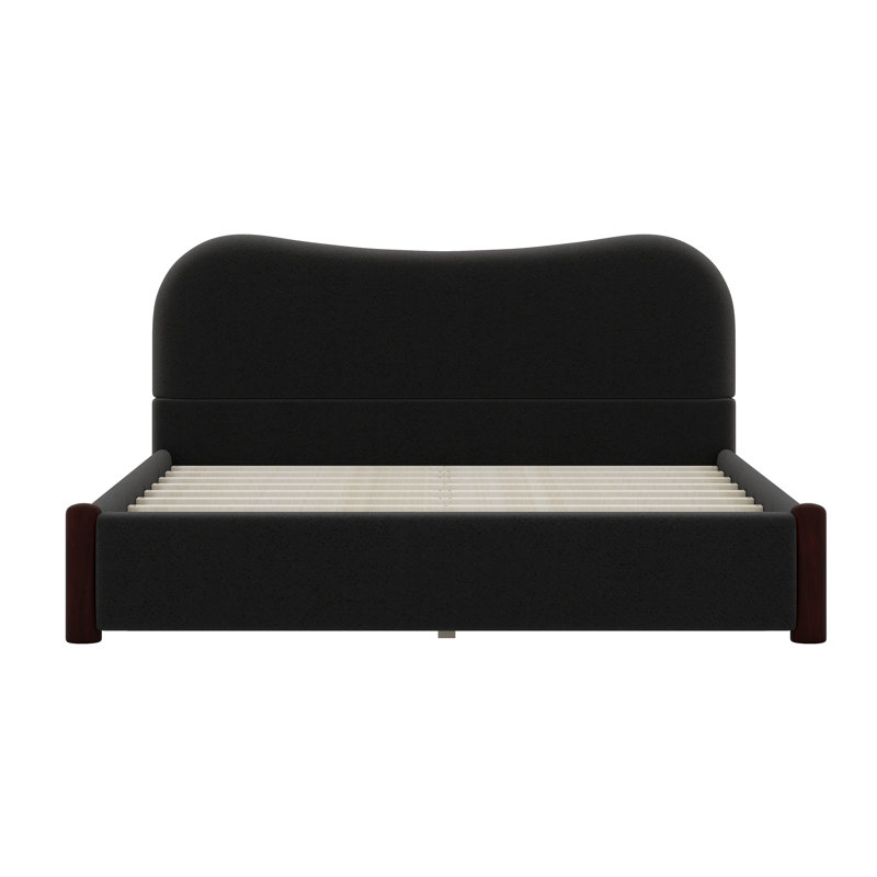 Lit rembourré avec pieds en bois, Black, Queen
