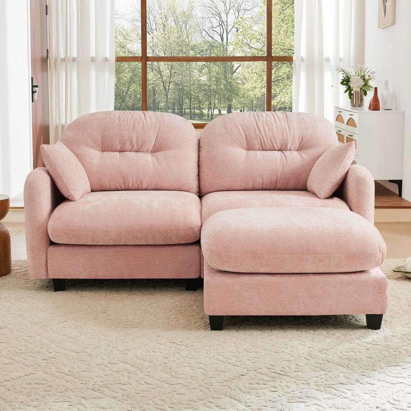 Canapé modulaire Elmsforde avec tissu chenille et dossier capitonné, Chenille rose, H 36,6 po x l 74 po x P 59,4 po