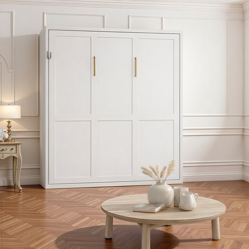 Grand lit escamotable vertical à fixation murale VARELON - Armoire pliante robuste pour pièces multifonctionnelles, design moderne