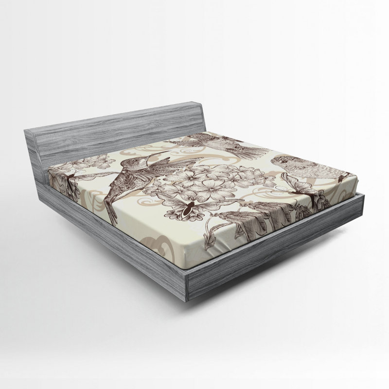 Hummingbirds Microfiber Floral Fitted Sheet, Queen Fitted Sheet