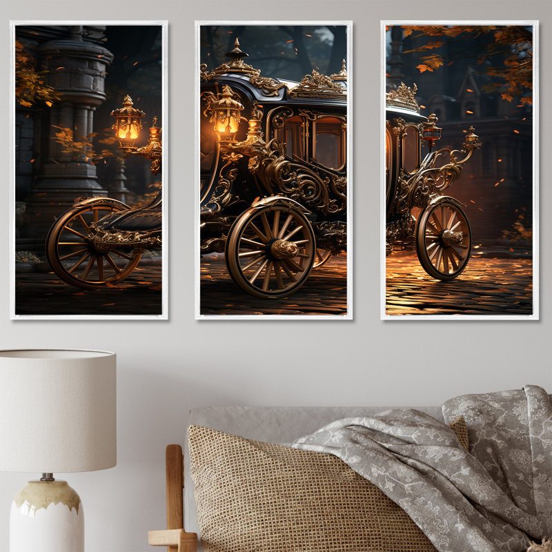 «Old American Cart II», art mural rétro, Cadre flottant blanc, H 40 po x l 61 po x P 1 po