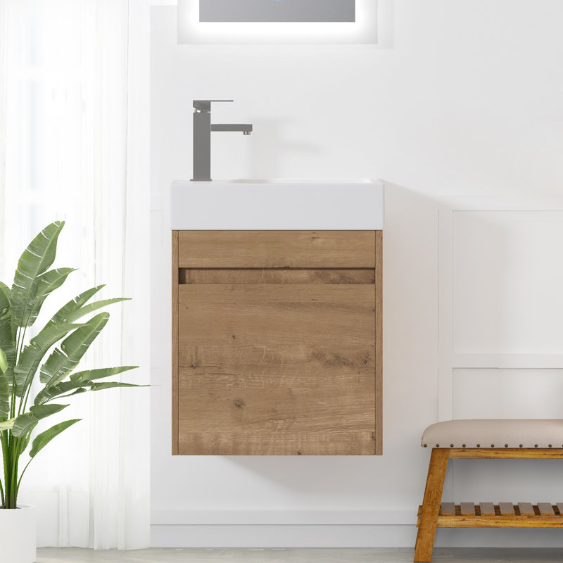 18.1'' Single Bathroom Vanity with Resin Top, Imitative Oak