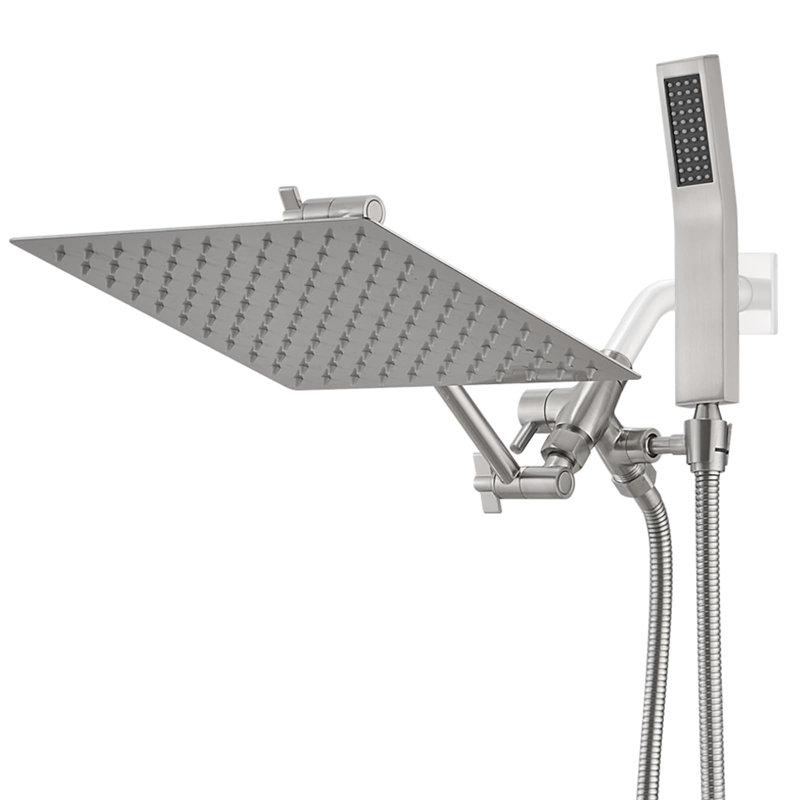 10-Inch (All-Metal) Handheld Shower Head Combo, High Pressure Dual Shower Head With Adjustable Extension Arm, 60-Inch Flexible Hose & 3-Way Diverter – Height/Angle Adjustable