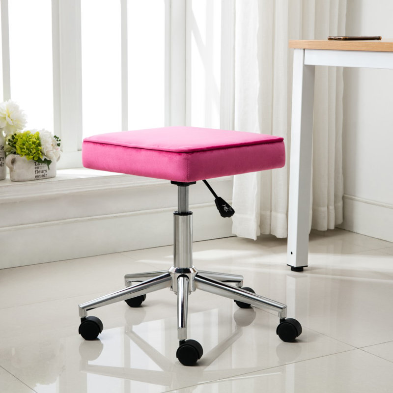 Adjustable Height Lab Stool with Removable Casters/Wheels, Pink