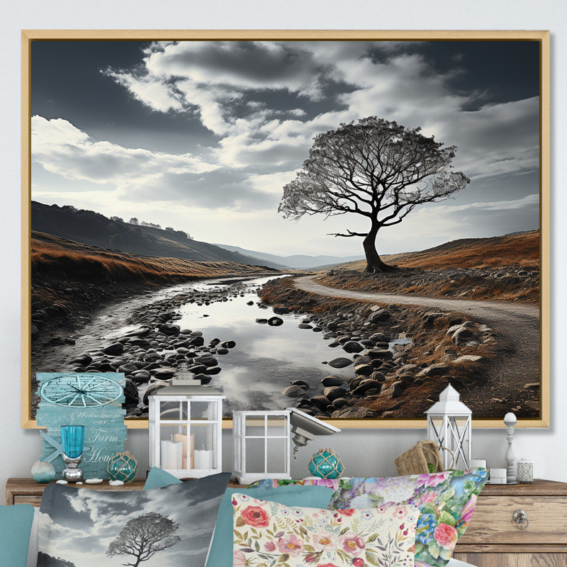 Arbre de montagne charme minimaliste I, Cadre naturel flottant, H 16 po x l 32 po x P 1 po